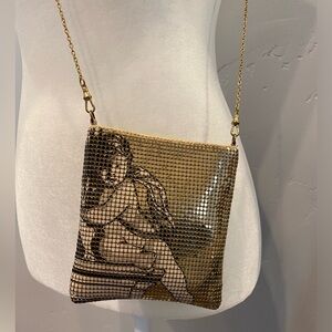 Like New Whiting & Davis Cherub Gold Mesh Chain Crossbody Bag